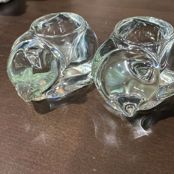 Pair of Vintage Indiana Glass Clear Sleeping Cat Tealight Votive Candle Holders - Picture 9 of 10